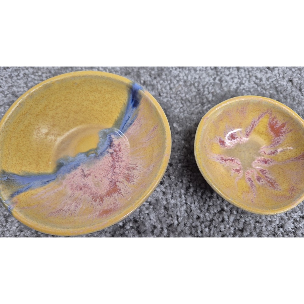 Muddy Five Studio‎ Art Pottery Bowls Stoneware Yellow Blues Pink Glazed Handmade